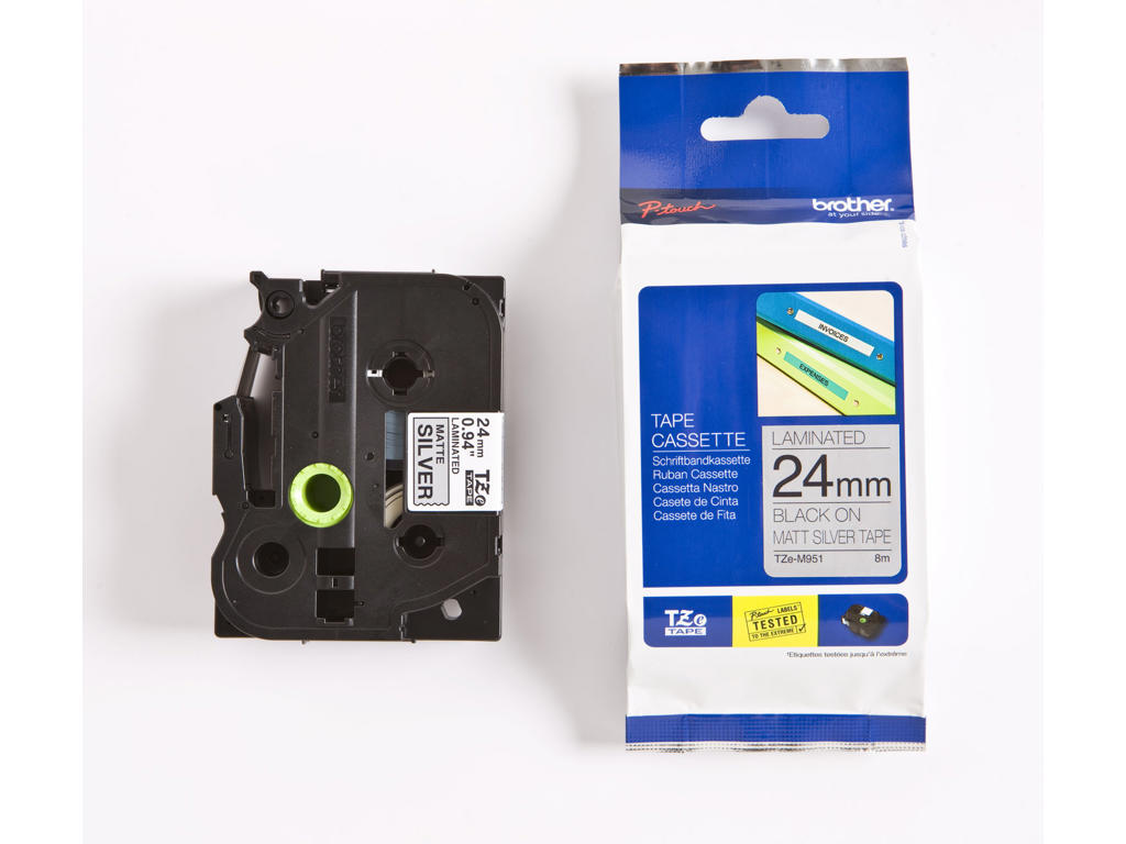 Brother tape TZEM951 24mm sort/sølv
