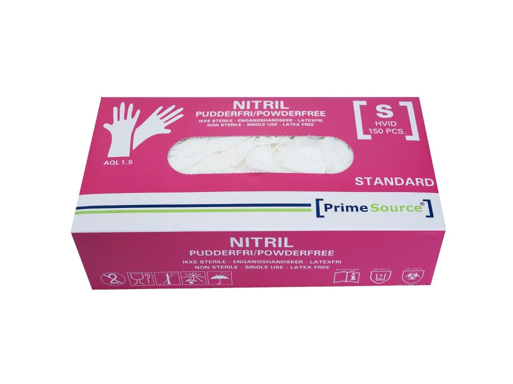 Nitrilhandske pudderfri Standard S hvid 100 stk