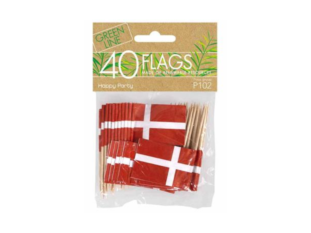 Kageflag papir Dannebrog 40 stk