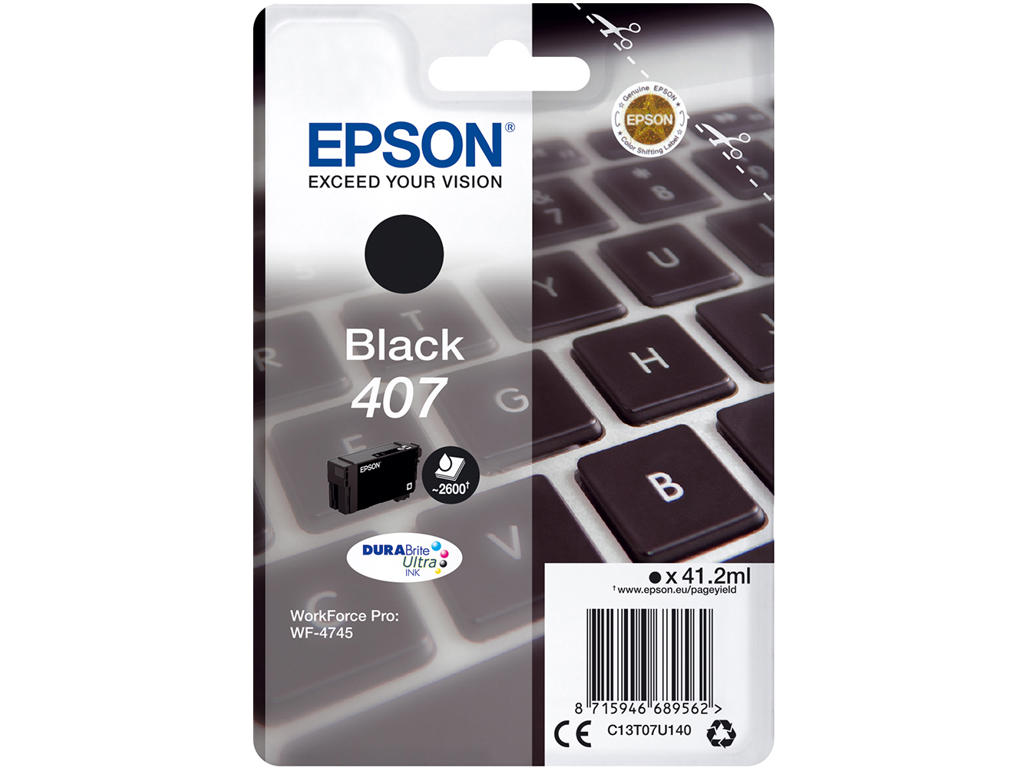 Epson blæk 407 sort, 2600 sider