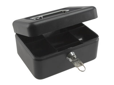 Pengekasse med 6 møntrum 80x115x152mm sort