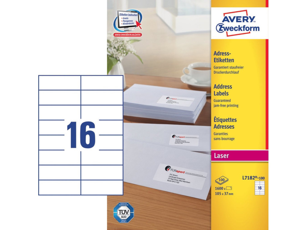 Etiket 105x37mm Avery L7182 16 stk/ark 100 ark