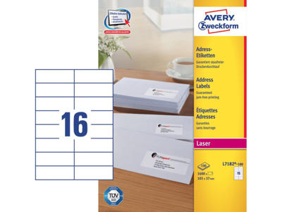 Etiket 105x37mm Avery L7182 16 stk/ark 100 ark