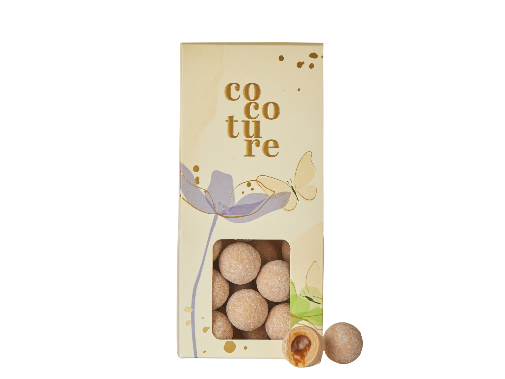 Cocoture dragébox hvid chokolade med karamel & havsalt 95-100g.