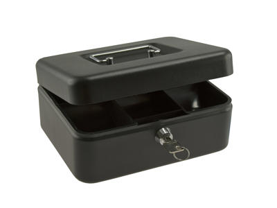 Pengekasse med 6 møntrum 90x240x300mm sort