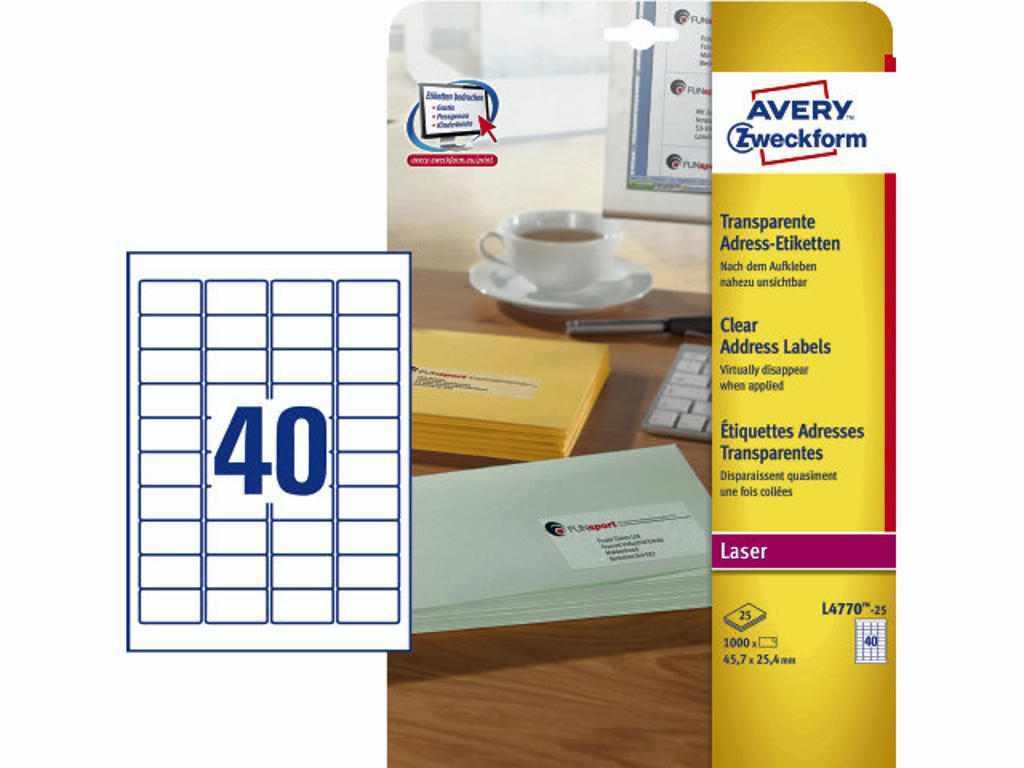 Laseretiket Avery Transparant billede
