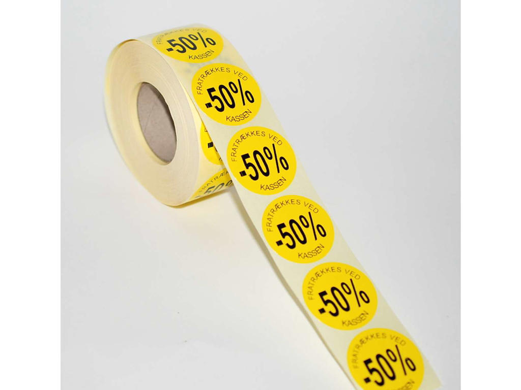 Udsalgsetiket Ø36mm gul -50% 1000 stk