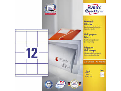 Etiket 70x67,7mm Avery 3661 12 stk/ark 100 ark