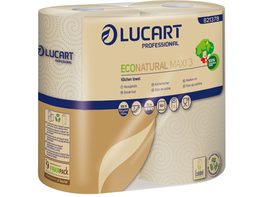 Køkkenrulle Lucart | 2 lags natur | 100% genbrug | 30 rl | 33 m