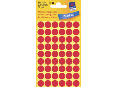 Etiket Avery Ø12 mm rød 270 stk.