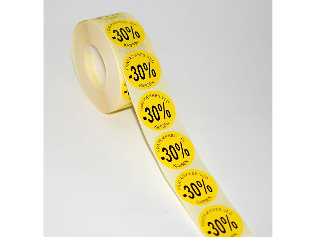 Udsalgsetiket Ø36mm gul -30% 1000 stk