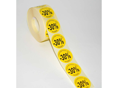 Udsalgsetiket Ø36mm gul -30% 1000 stk