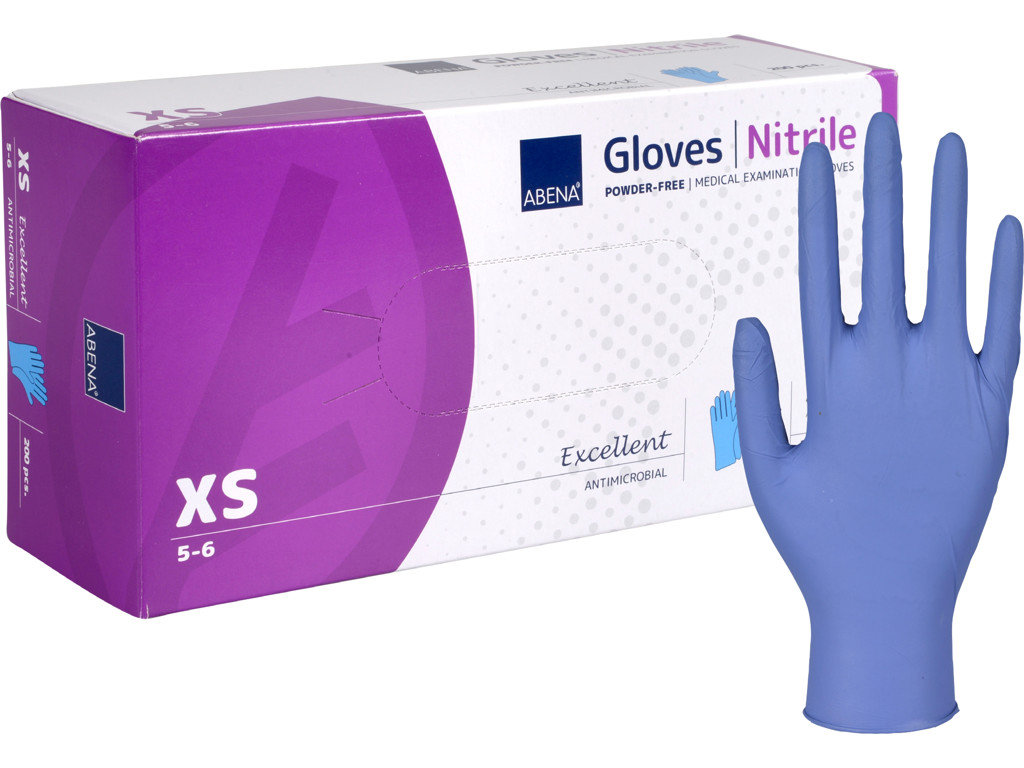 Nitrilhandske pudderfri XS blå 200 stk antimikrobiel