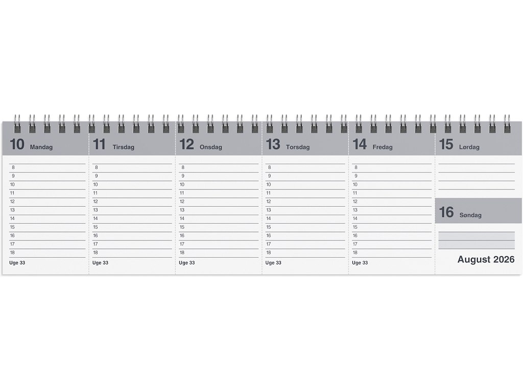 Dag-uge bordkalender grå PP-plast 2026