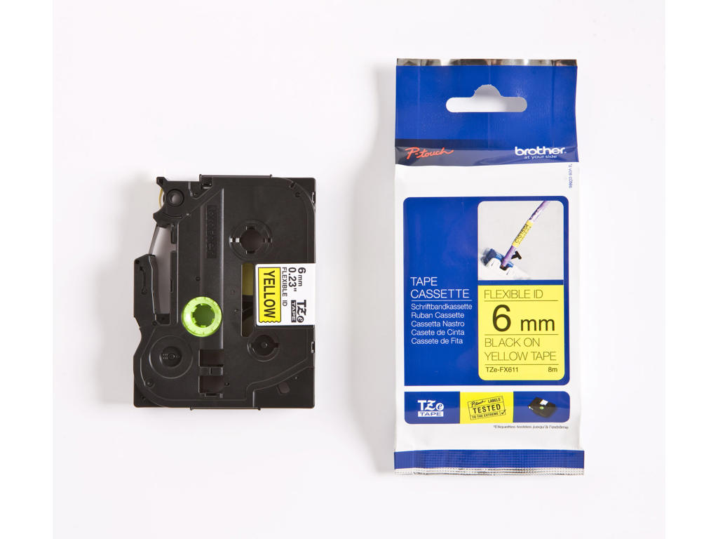Brother tape TZeFX611 6mm sort/gul flexible 