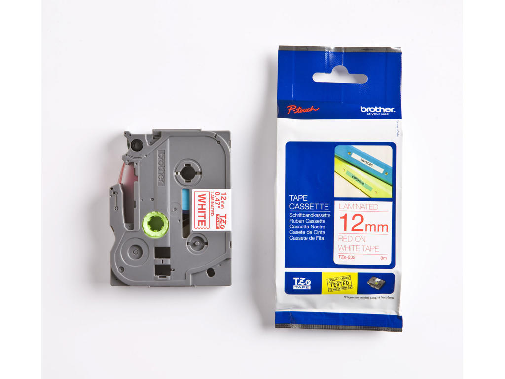 Brother tape TZe232 12mm rød/hvid