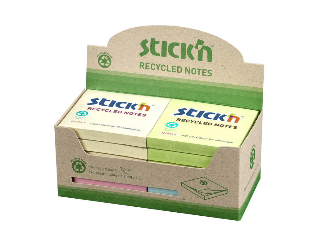 Notes 76x76 mm Stick'N ass 12 blok genbrug