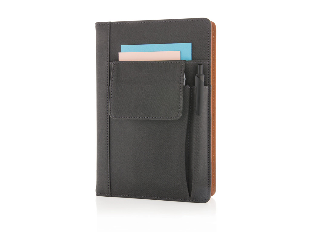 Notesbog med telefonlomme, sort