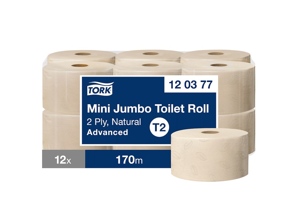 Toiletpapir Tork Mini Jumbo T2 120377 Advanced natur 2-lags 12 rl