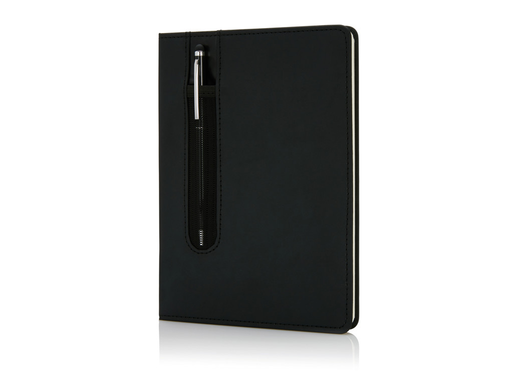 Standard hardcover PU A5 notesbog med stylus pen, sort