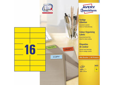 Etiket 105x37mm Avery 3455 gul 16 stk/ark 100 ark