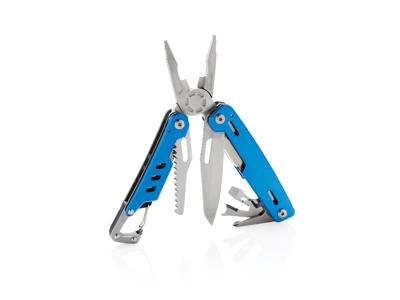 Solid multiværktøj med karabinhage, blå