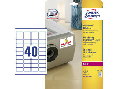 Etiket 45,7x25,4mm Avery L6140 polyester 40 stk/ark 20 ark