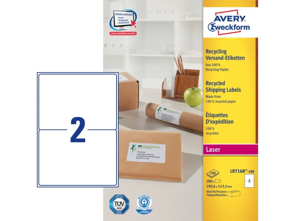 Etiket 199,6x143,5mm Avery Lr7168 2 Stk/ark 100 ark