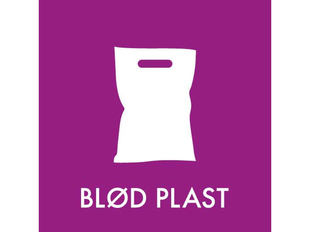 Affaldspiktogram Blød Plast | 12x12cm | Selvklæbende Folie | Lyserød