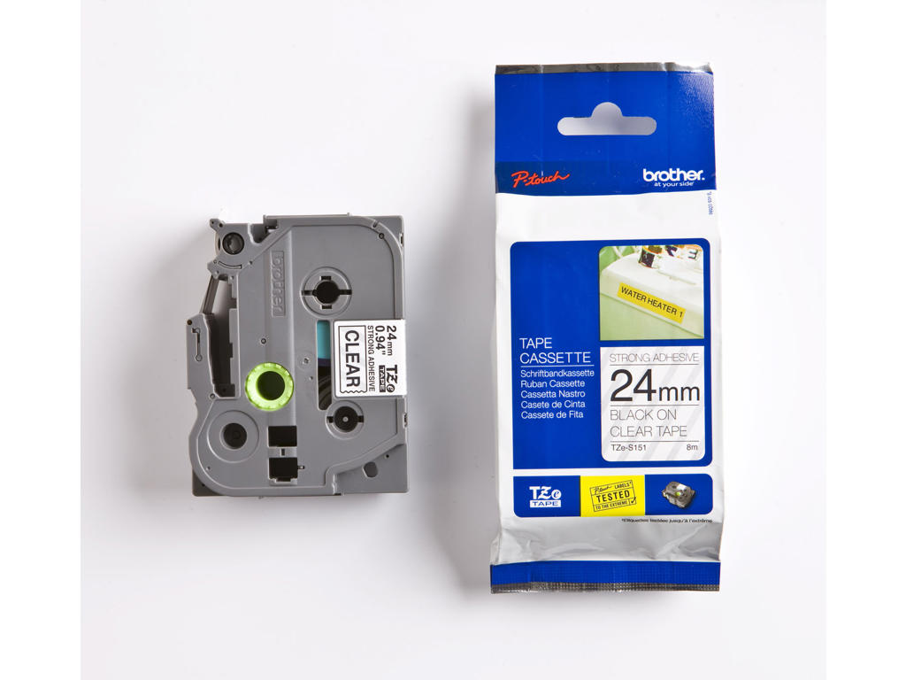 Brother tape TZeS151 24mm sort/klar stærkt klæbende