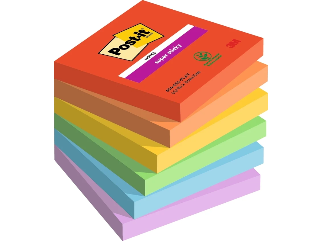 Post-it Super Sticky 76x76mm Playful ass 6 stk (654)