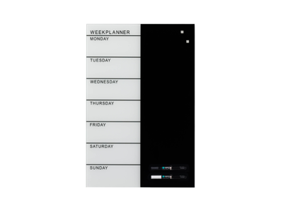 Magnetisk glastavle Naga | Week Planner |  40 x 60 cm | Hvid-Sort | UK