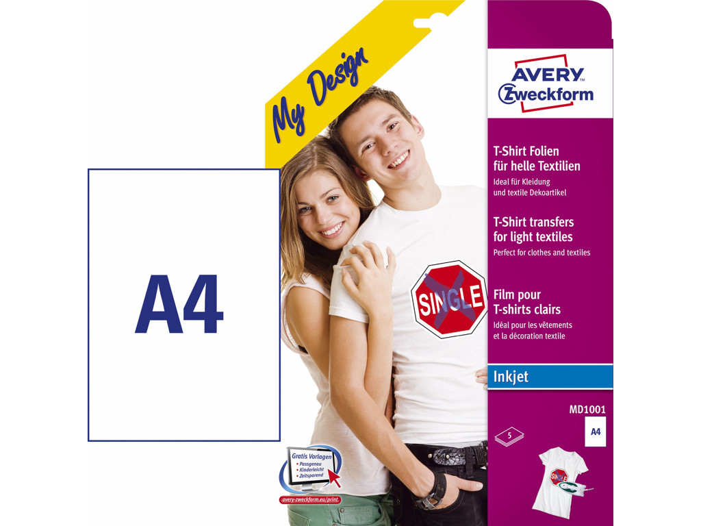 Tekstil transfers A4 til lyse tekstiler 5 ark