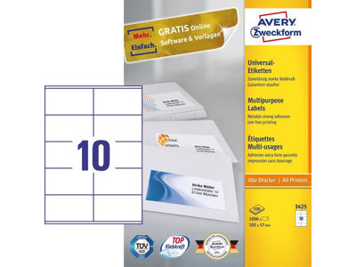 Etiket 105x57mm Avery 3425 10 stk/ark 100 ark