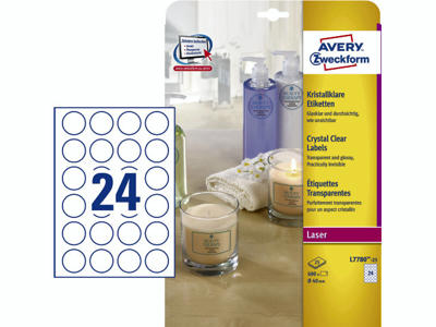 Etiket Avery Ø40 mm klar 24stk/ark 25 ark