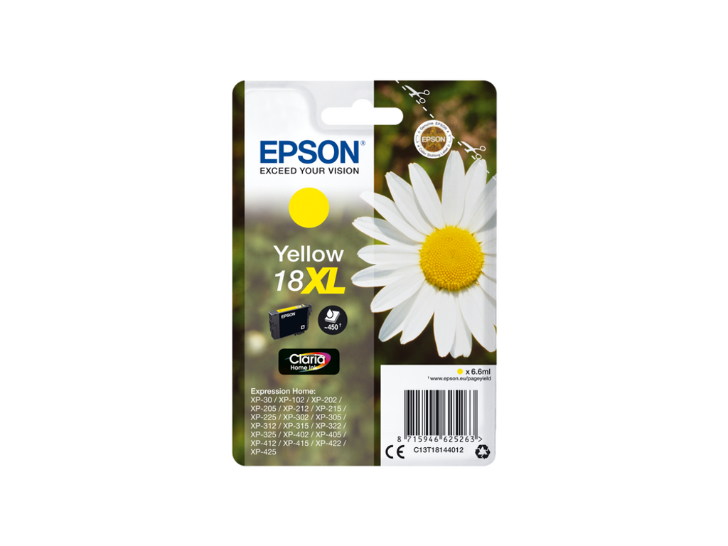 Epson blækpatron 18XL gul, 180 sider