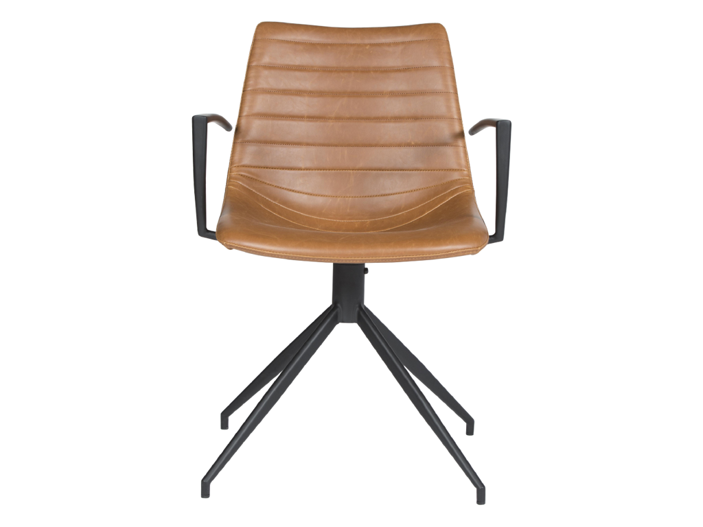 Konferencestol med armlæn | Ventus Down | Cognac PU | Sort stel