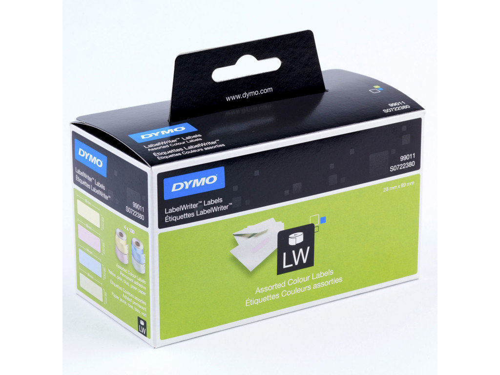 Dymo etiketter 28x89mm 4x130 stk. farvede S0722380