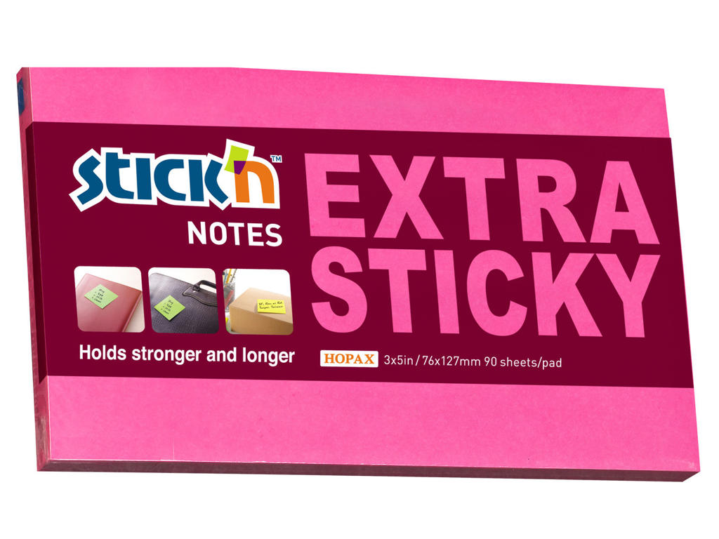 Notes Stick'N 75x127 mm. extra sticky rød
