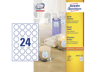 Etiket Ø40mm Avery L3415 24 stk/ark 100 ark