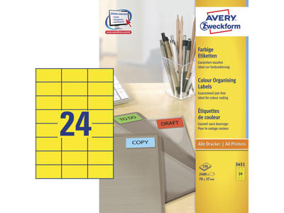 Etiket 70x37mm Avery 3451 gul 24 stk/ark 100 ark