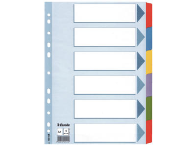 Faneblade A4 Esselte 6 delt farvet plast