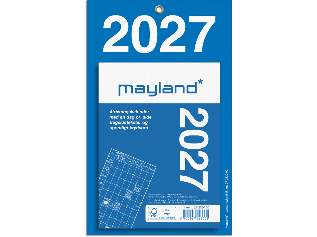 Kontorafrivningskalender m/bagsidetekst 2027