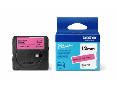Brother BTAG-P31, 12mm sort/pink, 4 m