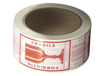 Pakketape Pvc 48 mm x 66 meter med rød tryk "FORSIGTIG"