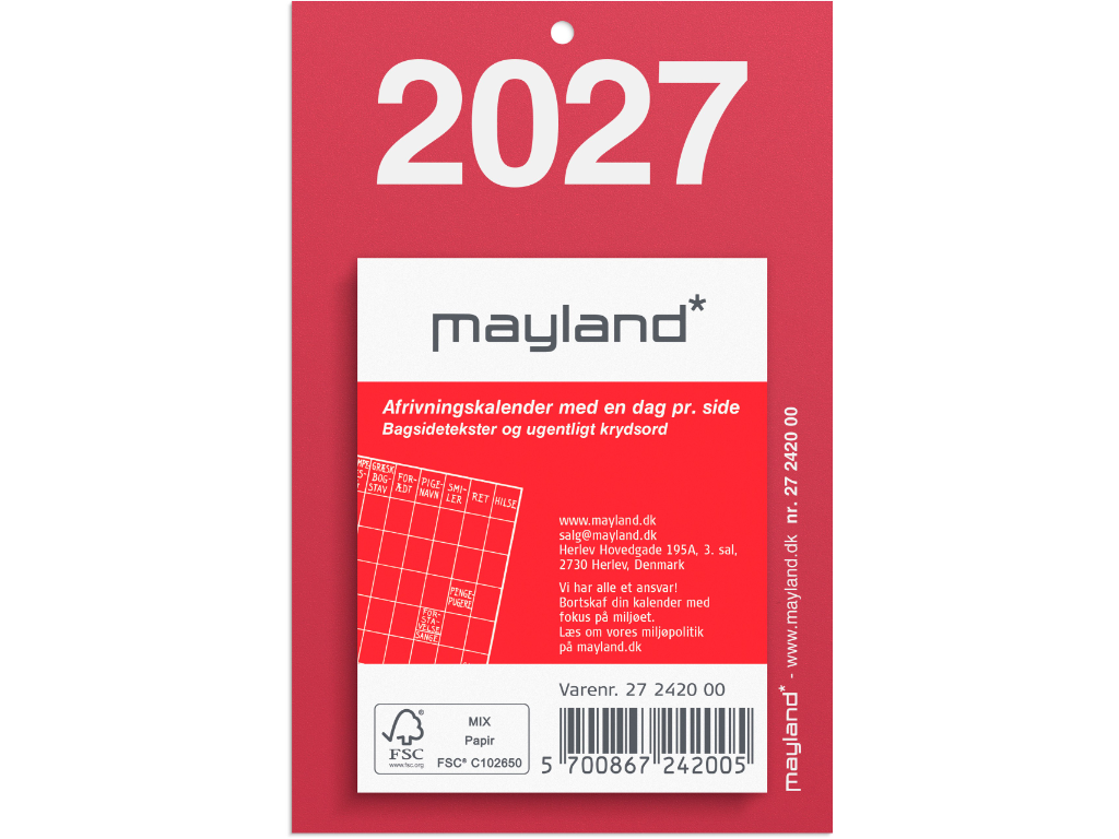 Lille afrivningskalender m/bagsidetekst 2027