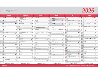 Kontorkalender Stor m/flagdage 2026