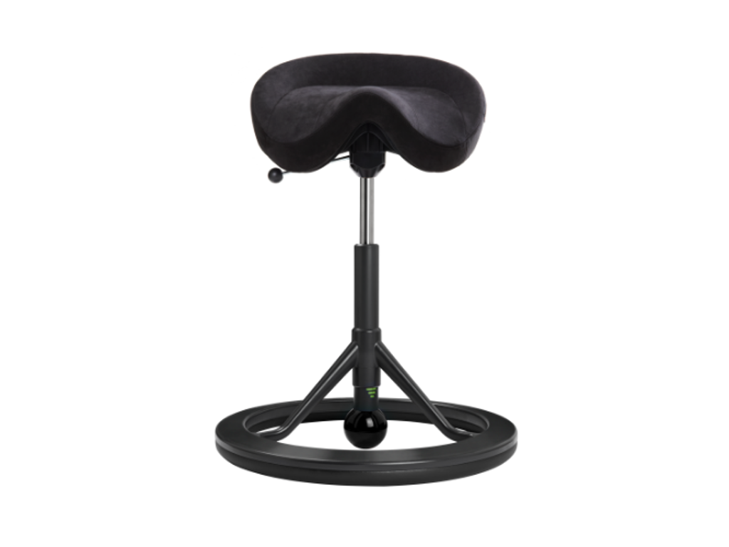 Ergonomisk kontorstol | Sadelstol | Backapp 2,0 | Sort alcantara | Sort stål