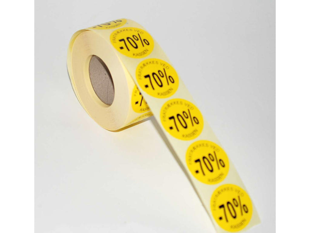 Udsalgsetiket Ø36mm gul -70% 1000 stk