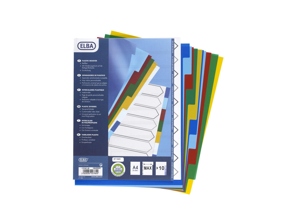 Faneblade A4+ Elba 10 delt farvet plast maxi